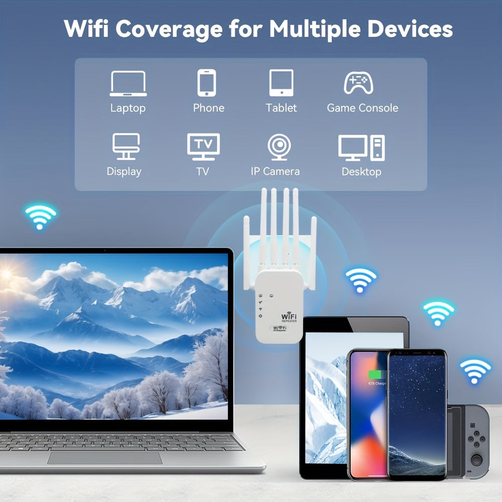 WiFi Extender Dual Band 1200Mbps Signal Booster for Home Office Up to 35 Devices