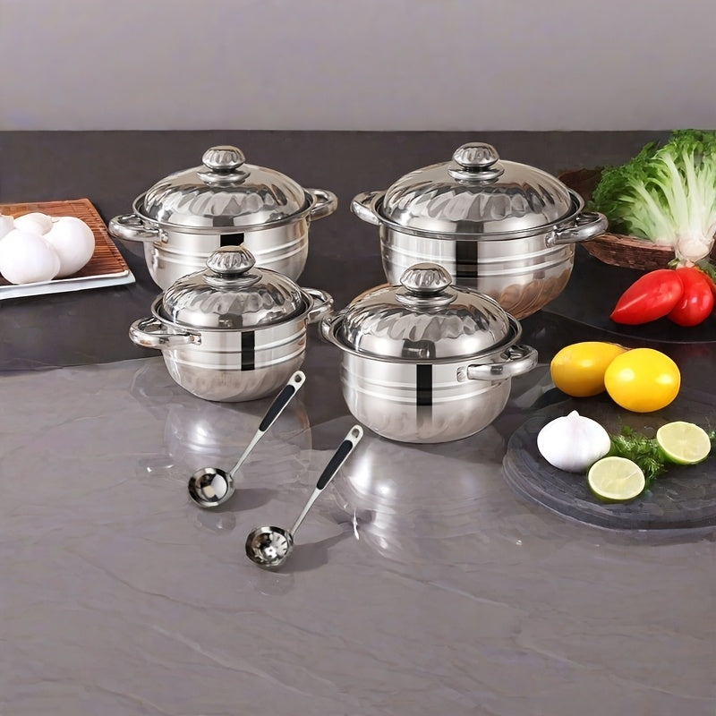 Набор из 10 предметов кухонной посуды из нержавеющей стали, прочные кастрюли и сковороды с крышками и ложками, многофункциональная идея подарка для домашней кулинарии