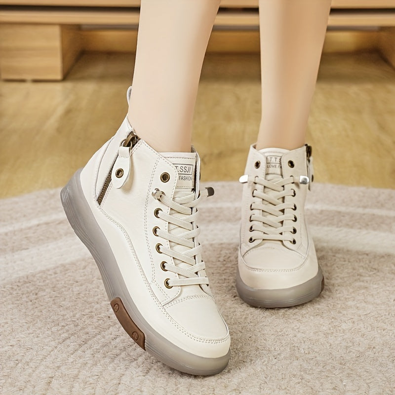 Women's Chunky Platform Sneakers Thick Cushioned Sole Low Heel Blue White Black Gray Beige