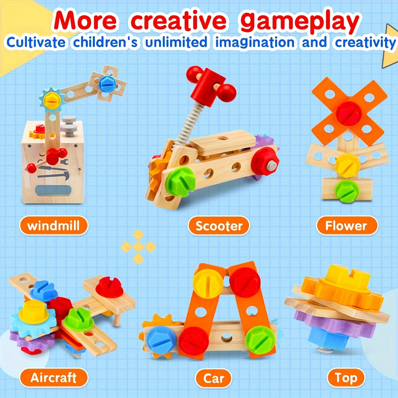 29-Piece Wooden Tool Set for Kids with Storage Box STEM Educational Toys for Ages 3-6