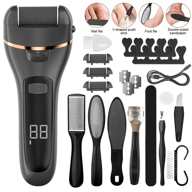 19-in-1 Electric Foot Care Machine with USB Rechargeable Callus Remover and Nail File