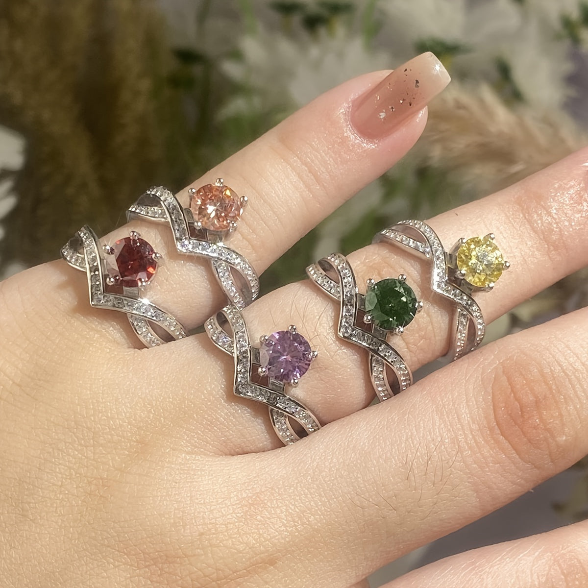 1 Carat Colorful Moissanite Engagement Ring for Women Sterling Silver Hypoallergenic