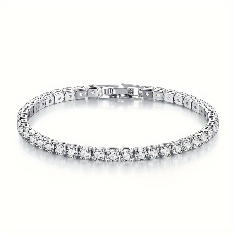 Women's Titanium Steel Tennis Bracelet with Cubic Zirconia 14K Gold Plated Gift Box