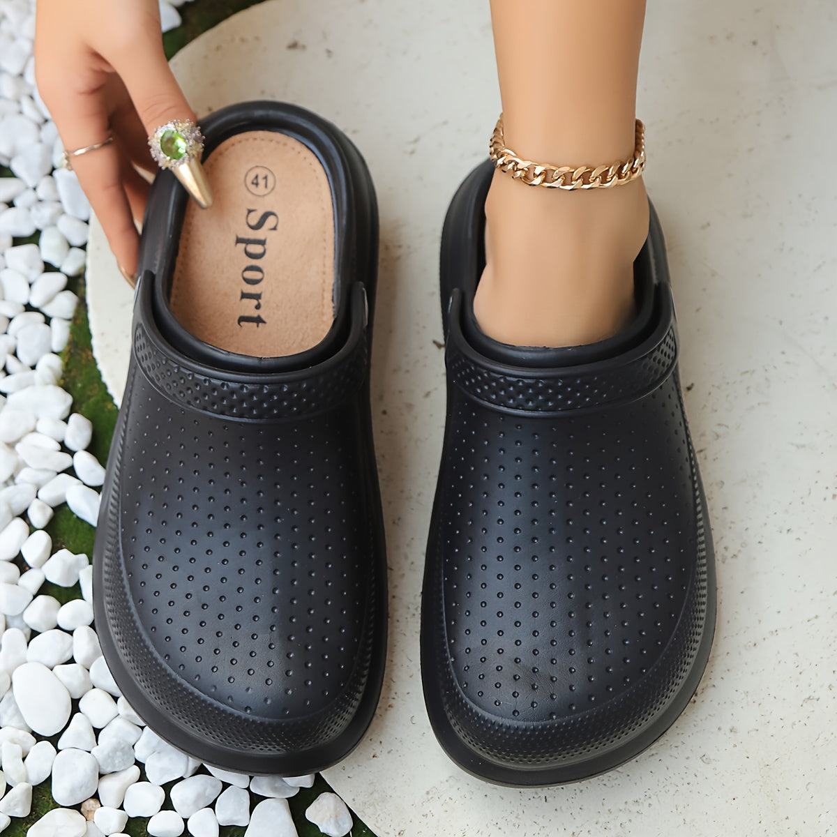 Women's Breathable EVA Sandals Non-Slip Thick Sole Beach Slippers Black Beige