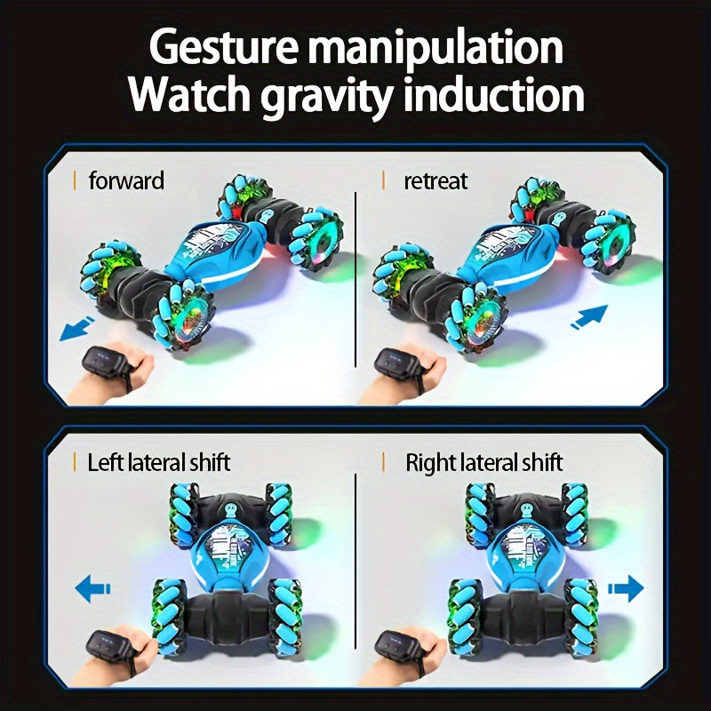 Off-Road 4WD RC Car with Gesture Sensing, Rechargeable Battery, Weather Resistant Animal Theme Blue Red for Ages 14+