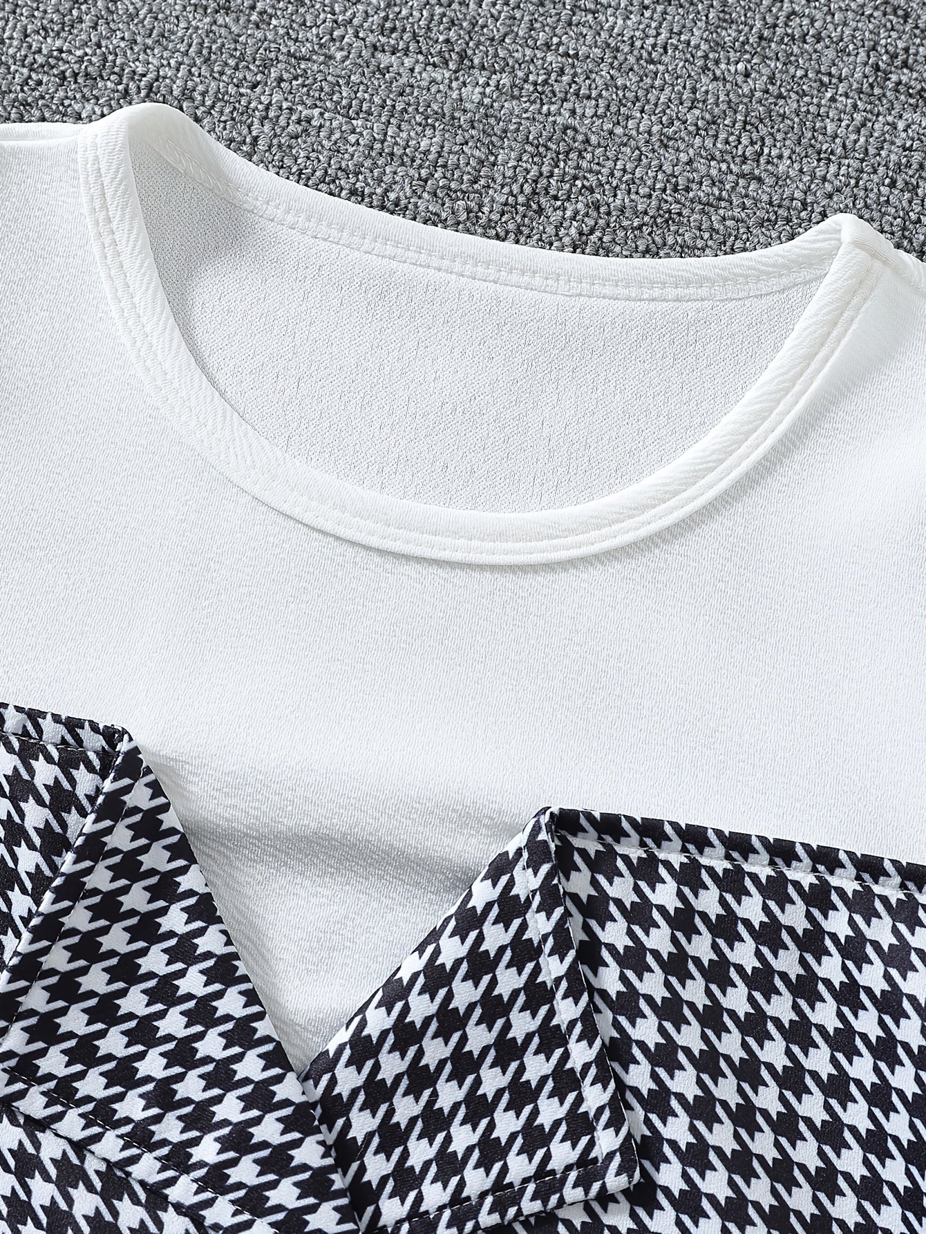 Girls Autumn Winter Korean Style Houndstooth Top and Wide-Leg Pants Set