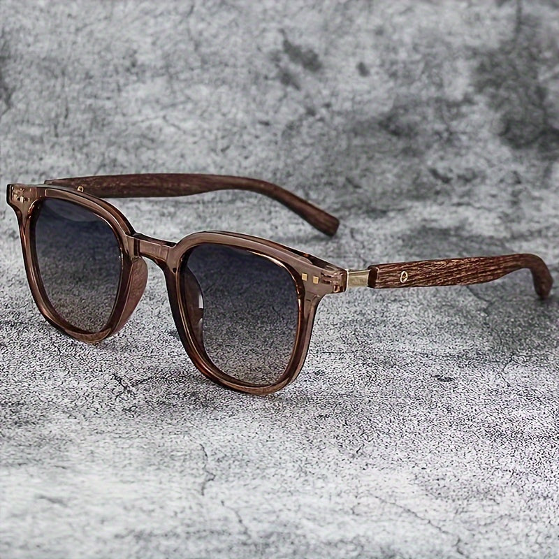 Square Frame Retro Eyewear with Wood Grain Detail Anti-Reflective Plastic Lenses