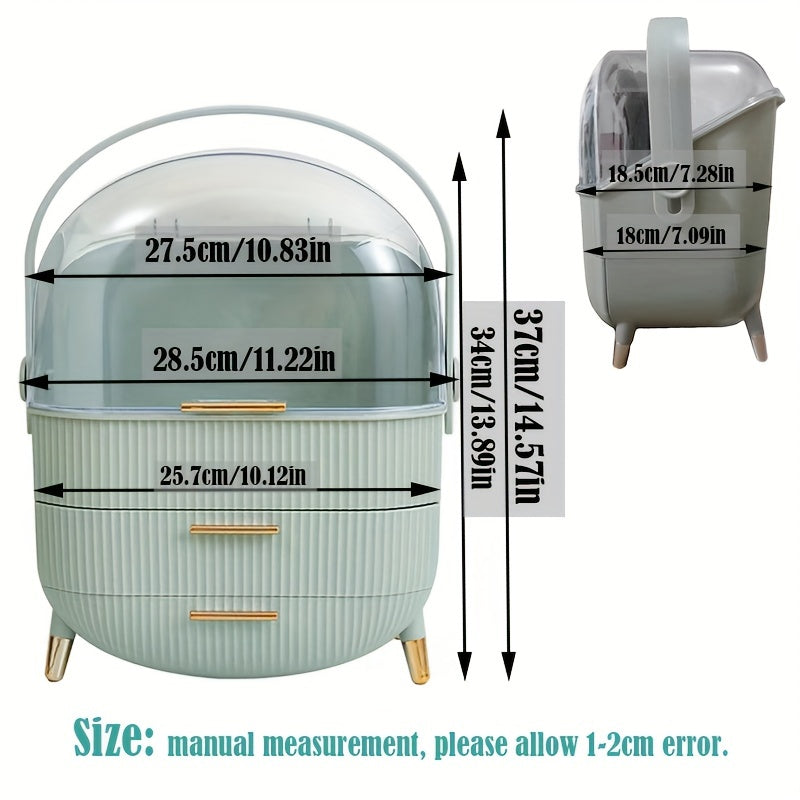 Organizador de maquillaje con tapa, almacenamiento de cosméticos a prueba de polvo para tocador