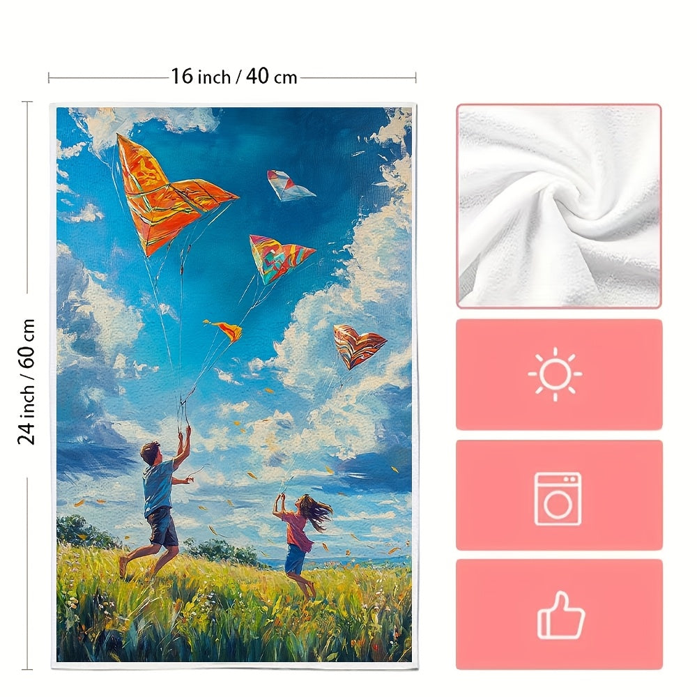 2 ta Ultra Soft oshxona sochiqlari to'plami, rang-barang kites sahnasi va yurak shakllari bilan