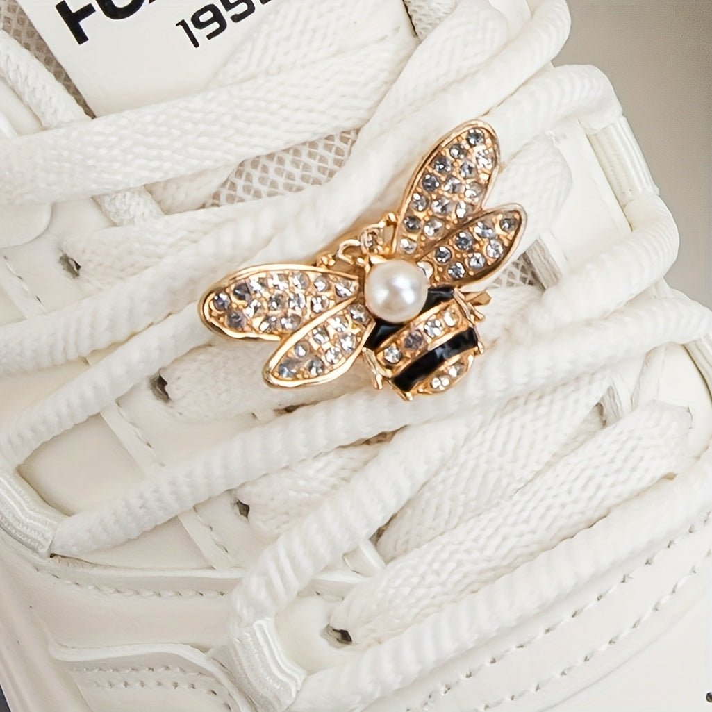 Women's Rhinestone Bee Shoe Charms with Pearl Accents, Removable Wings