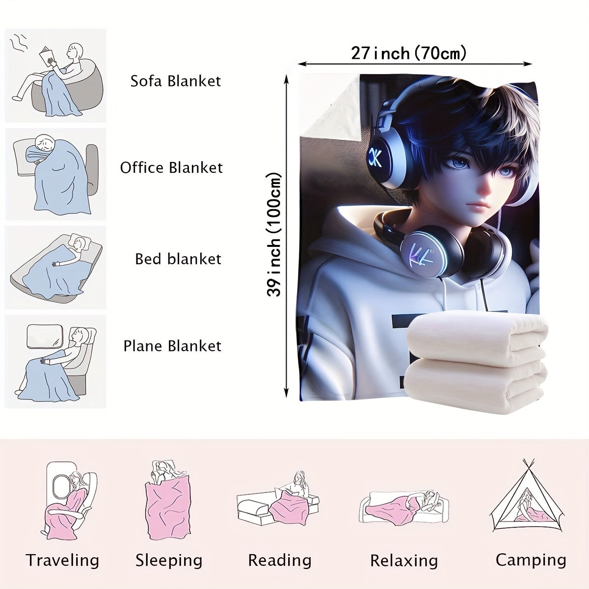 Music Melody Throw Blanket Digital Print Polyester Lightweight Cozy for Bedroom Sofa Car Travel