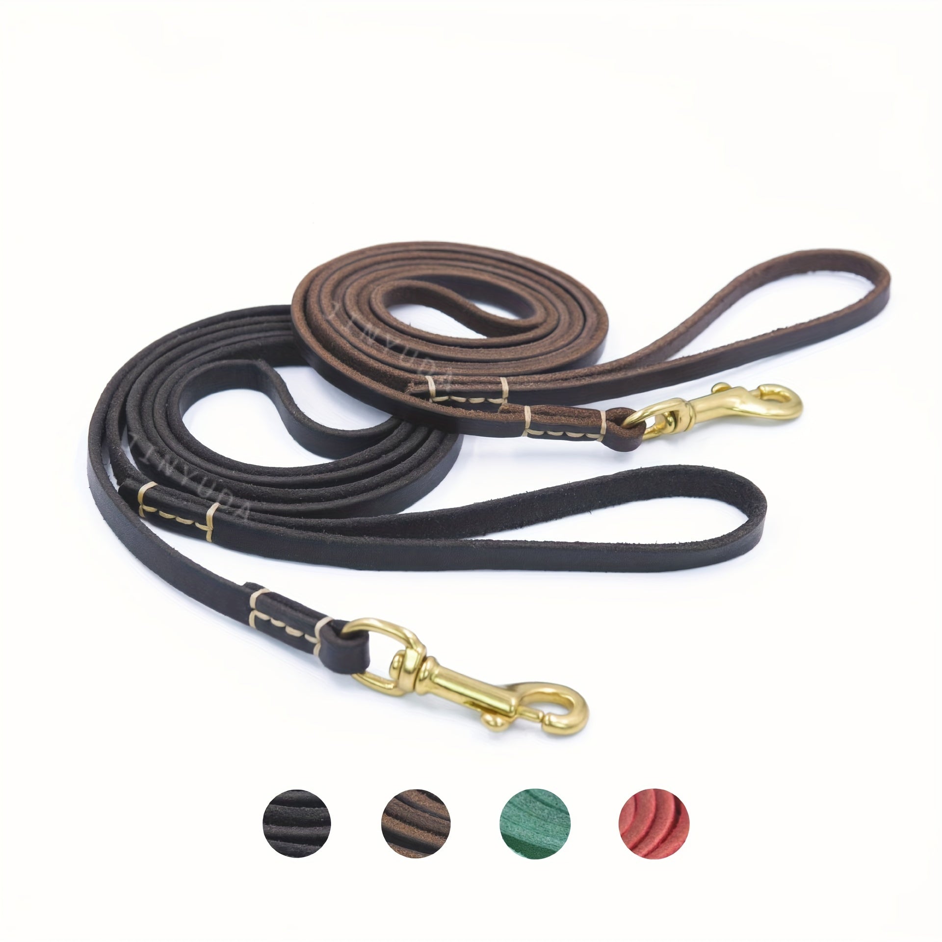 Dog Leash Leather Small to Medium Breeds Soft Comfortable Gold Handle Black Brown Red Green