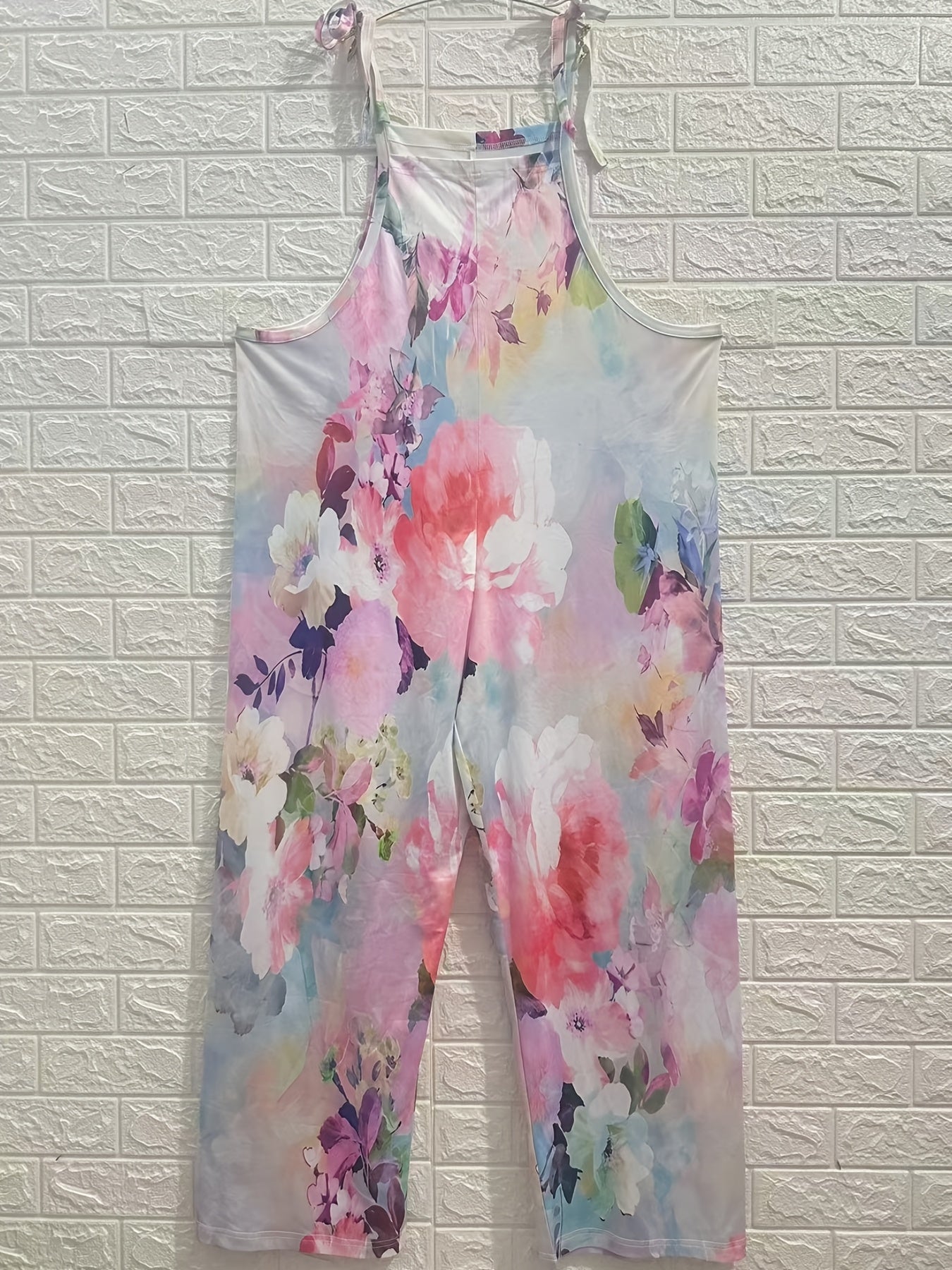 Plus Size Women's Floral Jumpsuit High-Waisted Sleeveless Beachwear