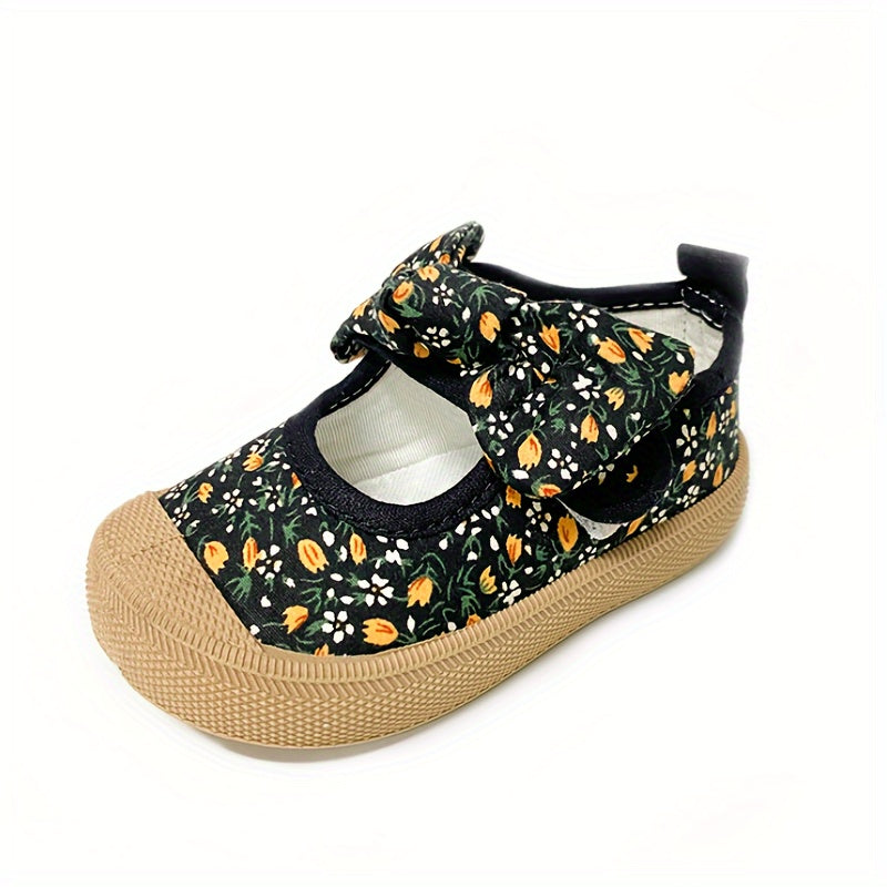Girls' Canvas Sneakers with Floral Bowknot Non-Slip Comfortable All-Season