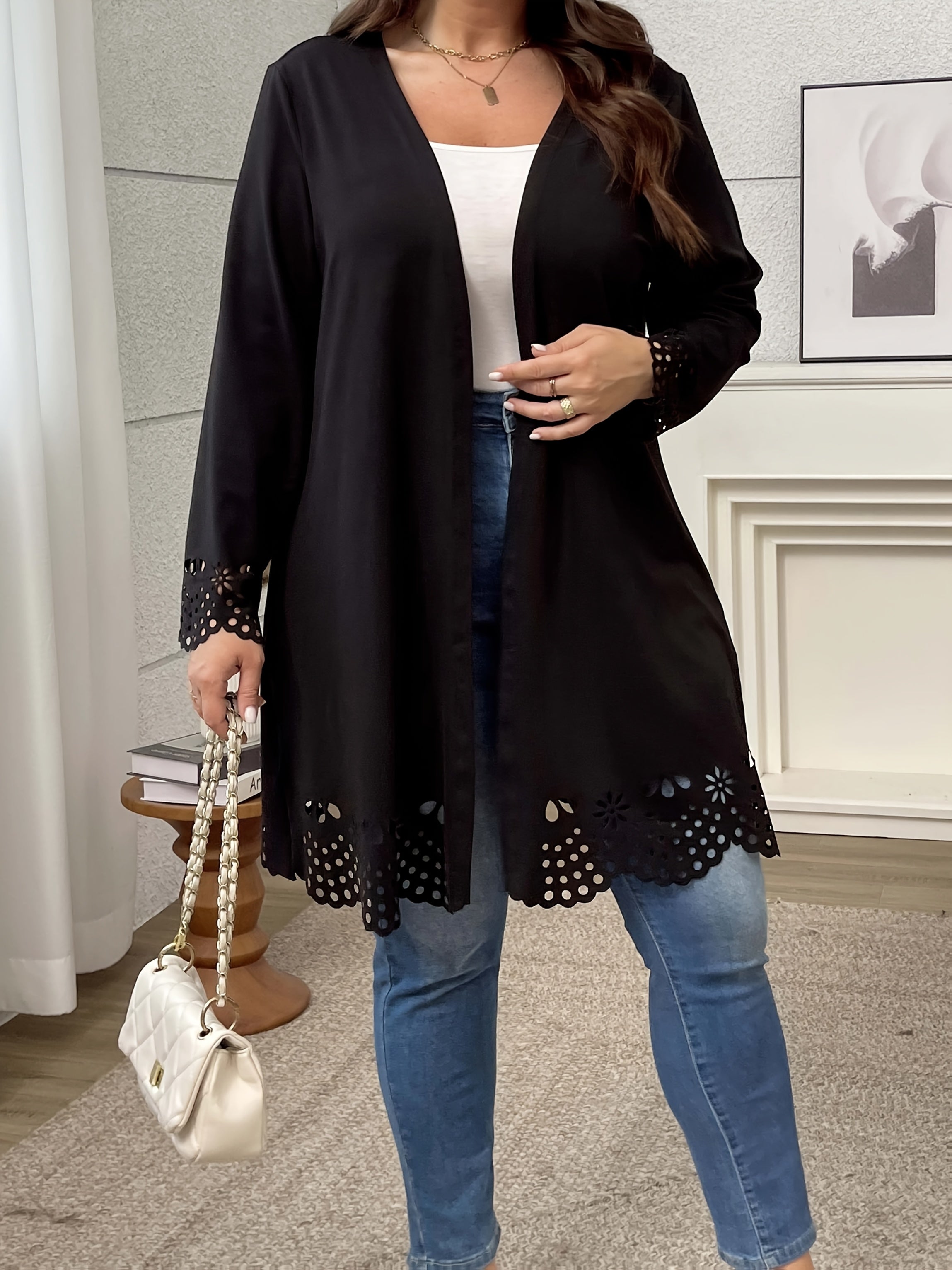 Plus Size Women's Casual Knit Cardigan with Random Print for Fall Winter
