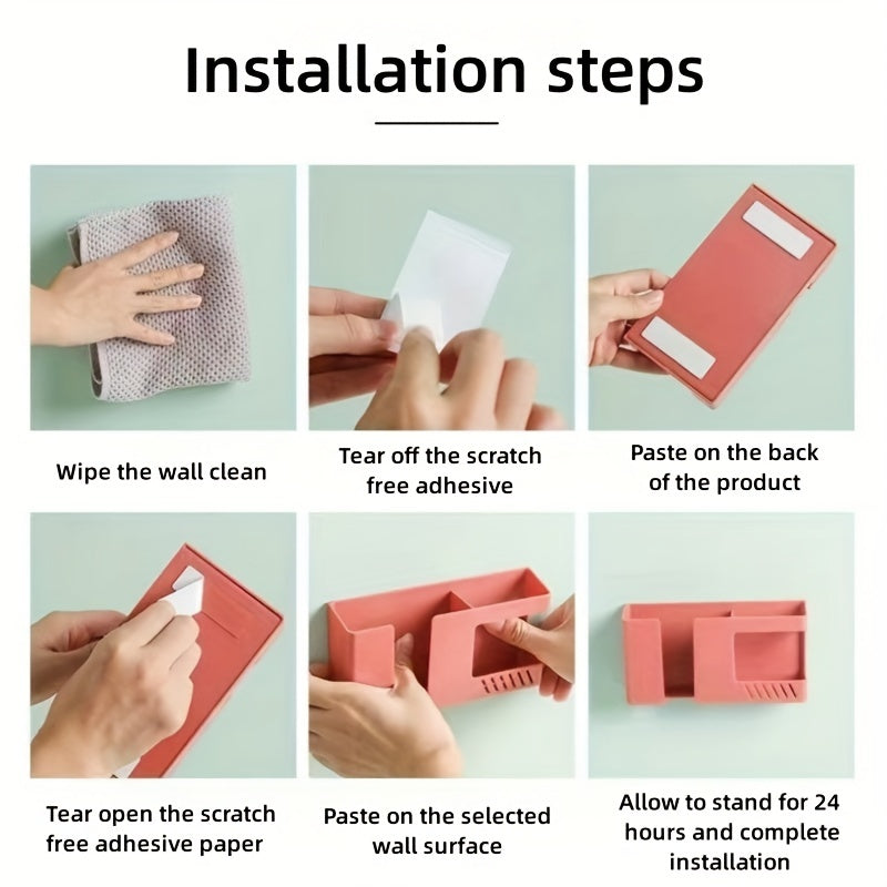 Estantería de almacenamiento de pared con soporte sin perforaciones y caja de almacenamiento de plástico para hogar y residencia