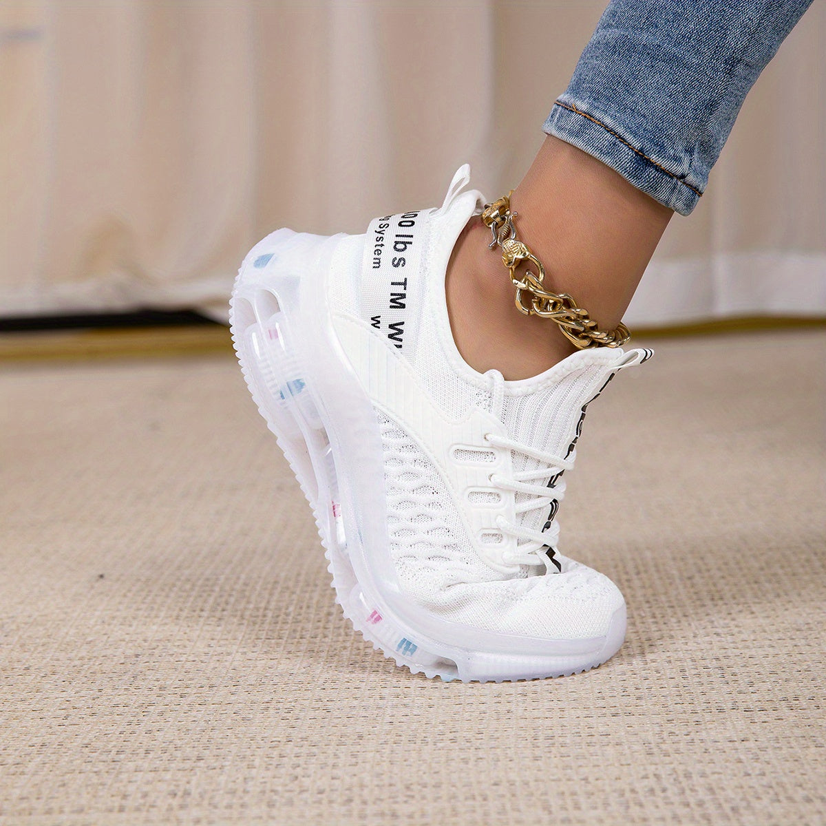Women's White Breathable Low-Top Casual Sneakers for Walking and Outdoor Sports