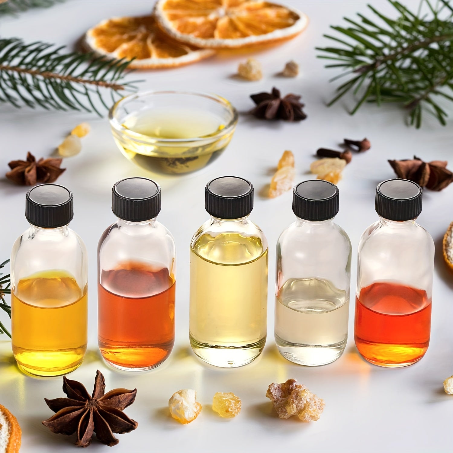 12 Mini 2oz Clear Glass Bottles with Lids and Stainless Steel Funnels for Juice Wellness Shots and Liquor