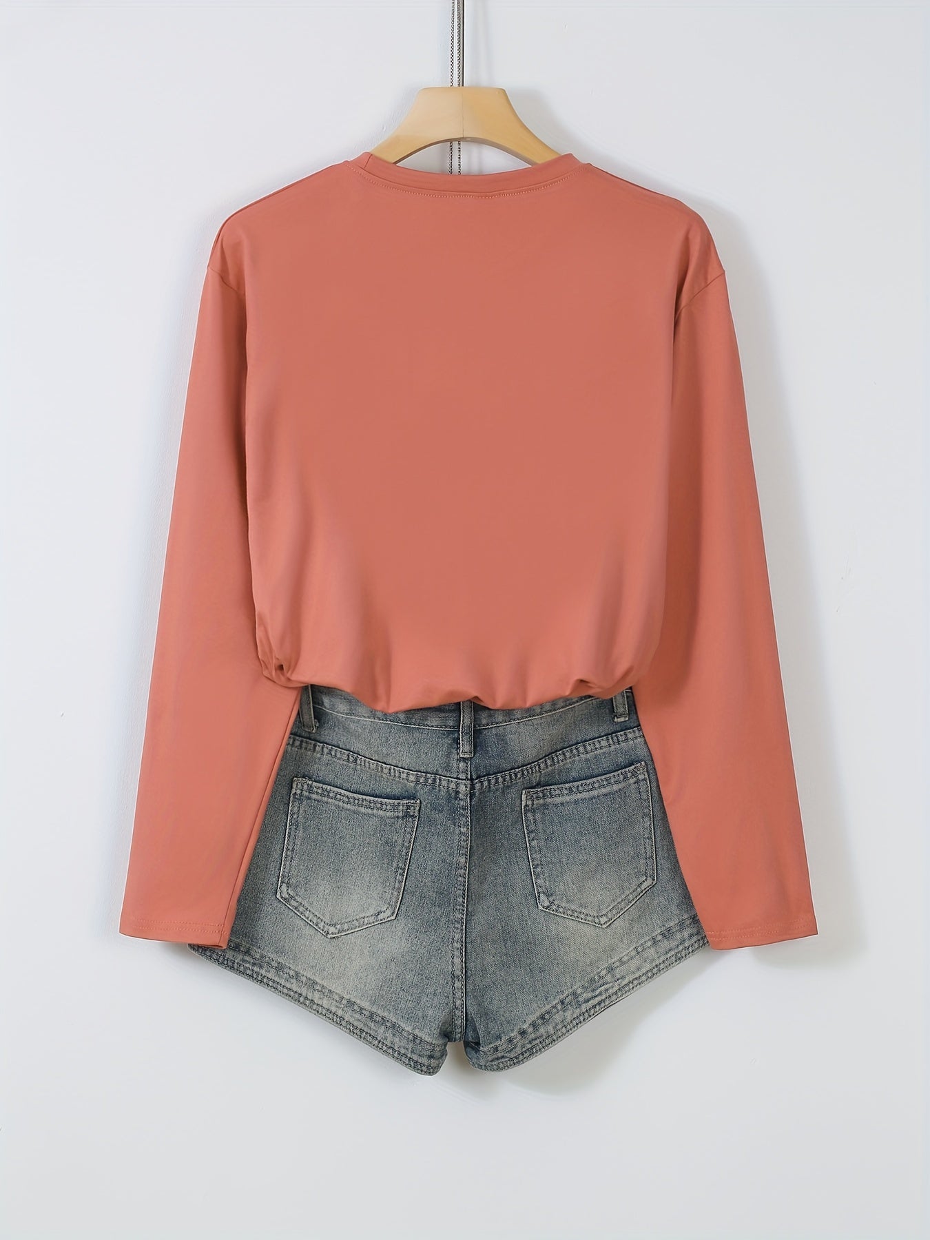 Plus Size Women's Long Sleeve Solid Color T-Shirts for Spring Summer Set