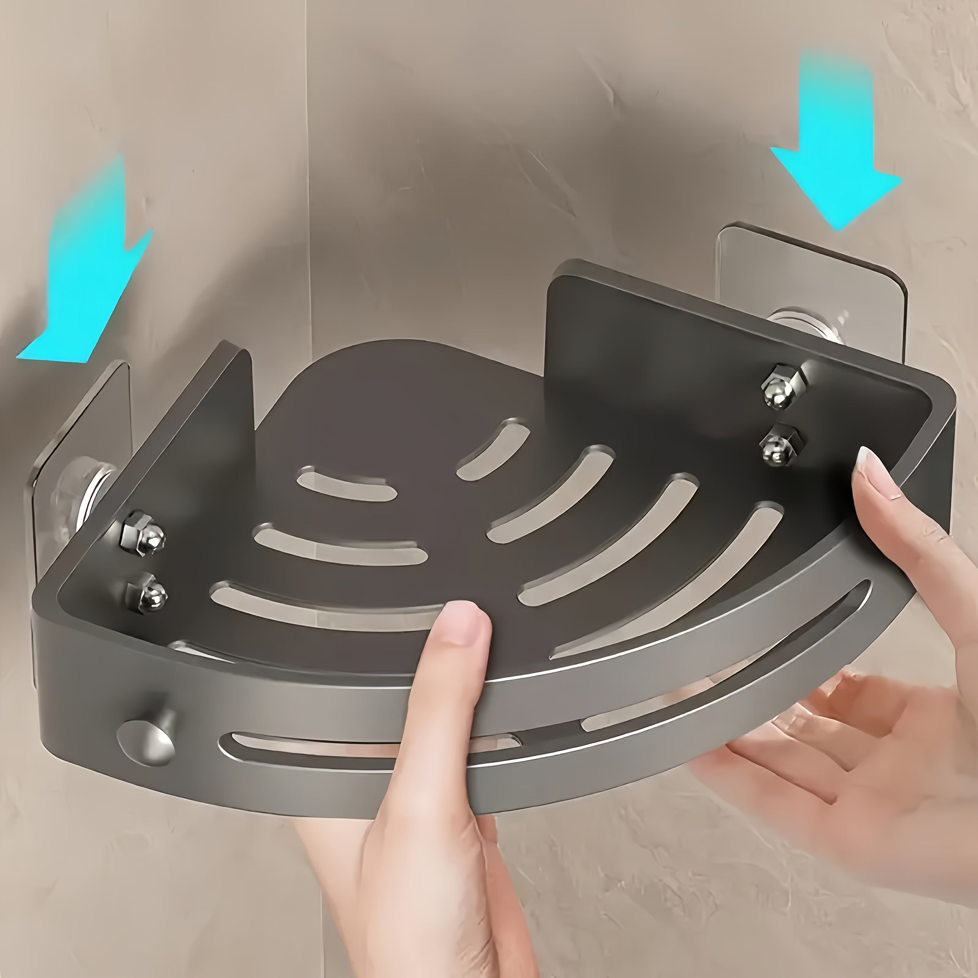 Set of 2 Adhesive Bathroom Corner Shower Racks for Shampoo Storage