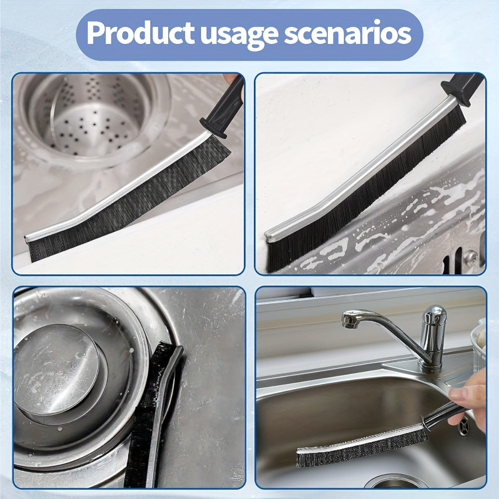 Uzun tutqichli bo'shliqni tozalash cho'tkasi, qattiq sochli, hammom va oshxona uchun, qora va oq