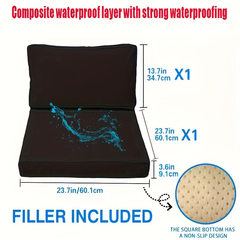 Waterproof Deep Seat Cushion with Zippered Backrest 60.96x60.96x10.16 cm Indoor Outdoor