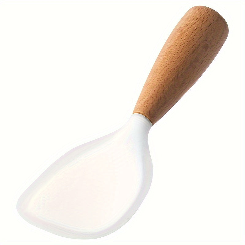 Heat Resistant Silicone Cooking Spoon with Wooden Handle for Non-Slip Kitchen Use