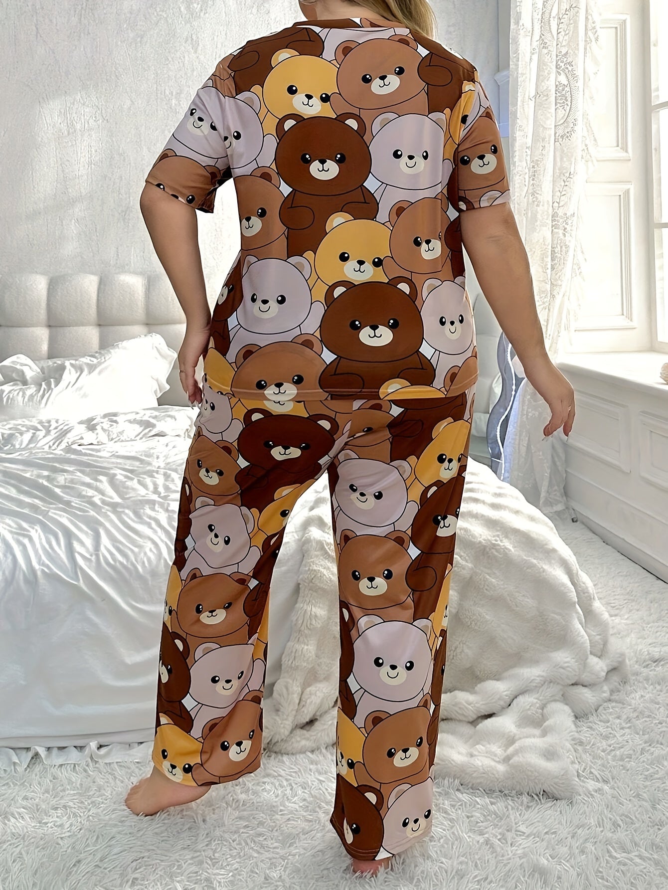 Ayollar uchun katta o'lchamda paxta multfilmli pijama to'plami kechki kiyim va dam olish to'plami