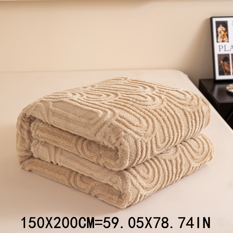 Striped Plush Bed Blanket with Vintage Roman Column Pattern Polyester All-Season Sofa Throw