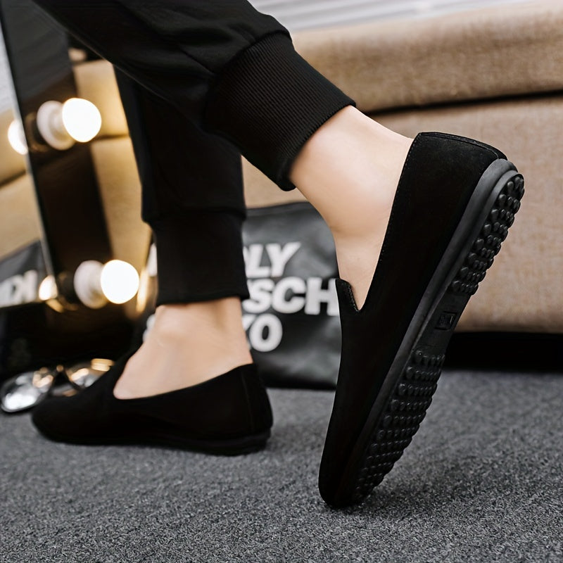 Men's Black Slip-On Loafers Casual Round Toe PVC Sole Spring Summer 2024