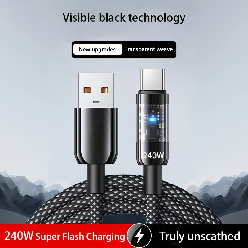 Кабель для передачи данных USB Type-C с быстрой зарядкой 240 Вт и светящимся прозрачным дизайном