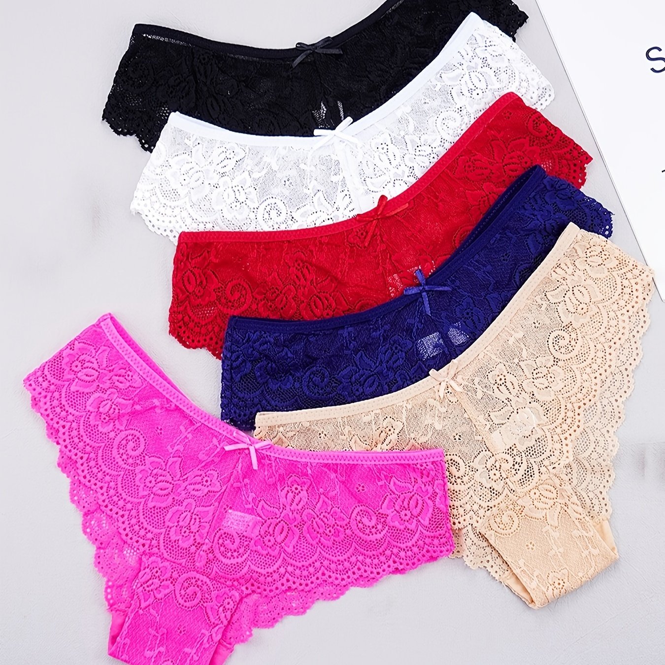 Women's Low Waist Lace Panties 6 Pack Comfortable Seamless Underwear