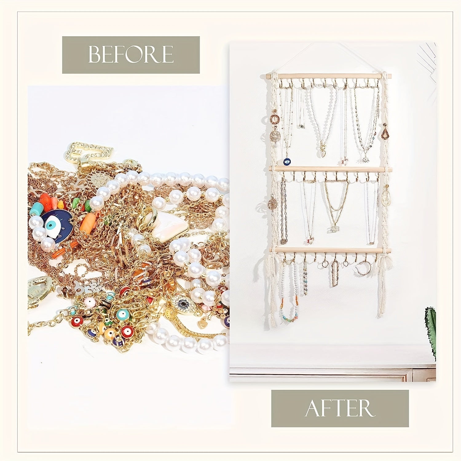 Органайзер для украшений для серег, ожерелий, колец, браслетов и повязок с плетеным крючком