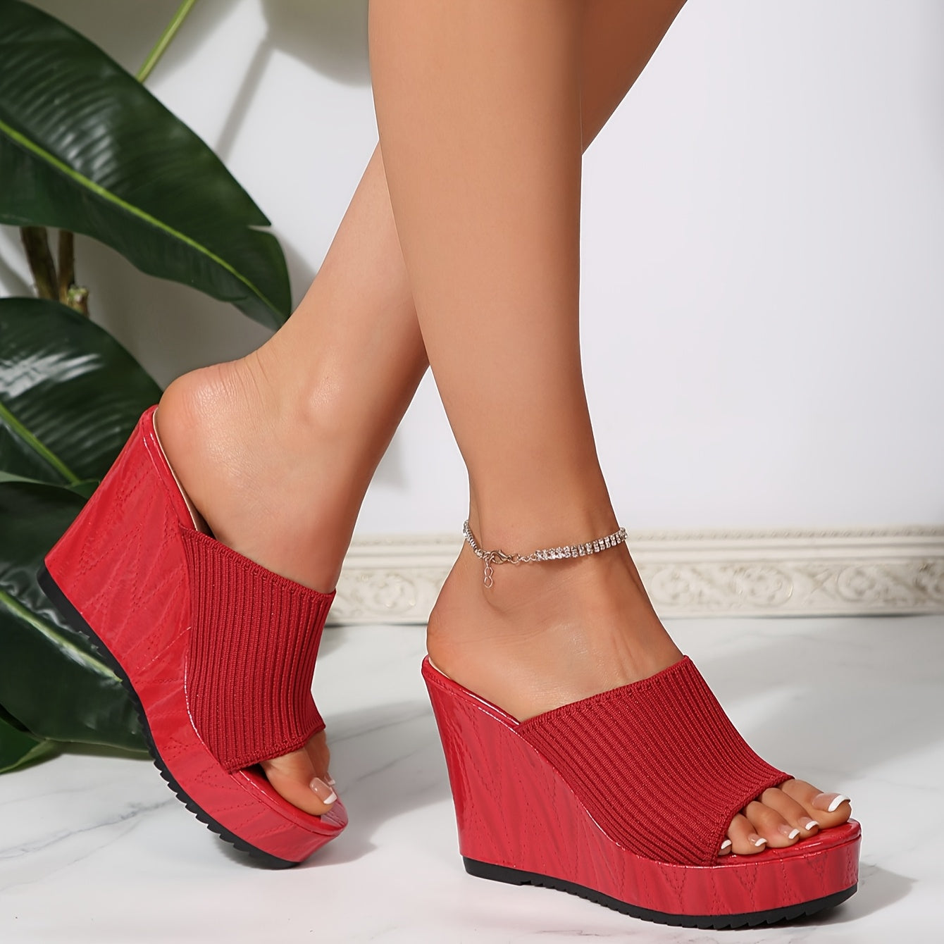 Women's French Knit Platform Sandals Open Toe Multi-Color Summer