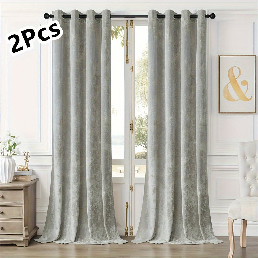 Pair of 2 Crushed Velvet Curtains with Heat and Sound Insulation for Living Room Bedroom Office