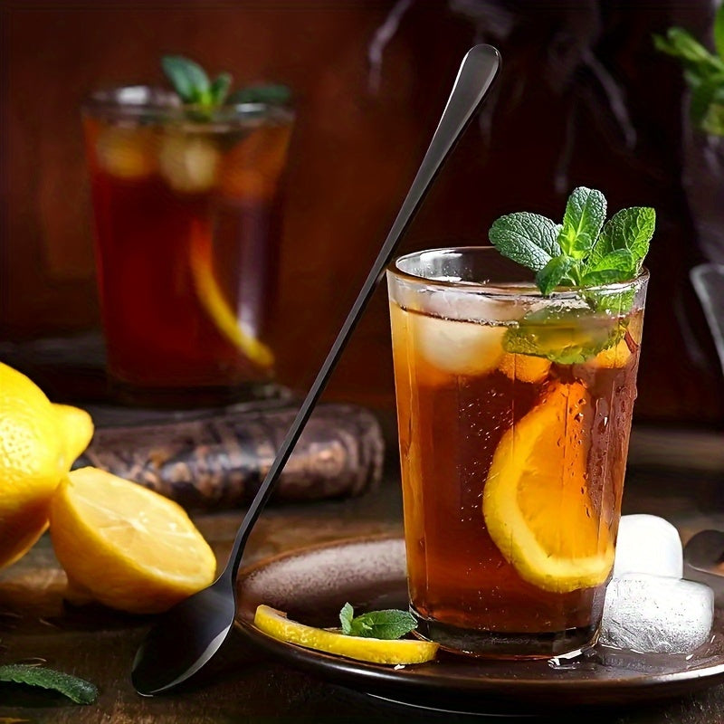 Set of 6 Long-Handled Stainless Steel Iced Tea Spoons for Cocktails and Coffee
