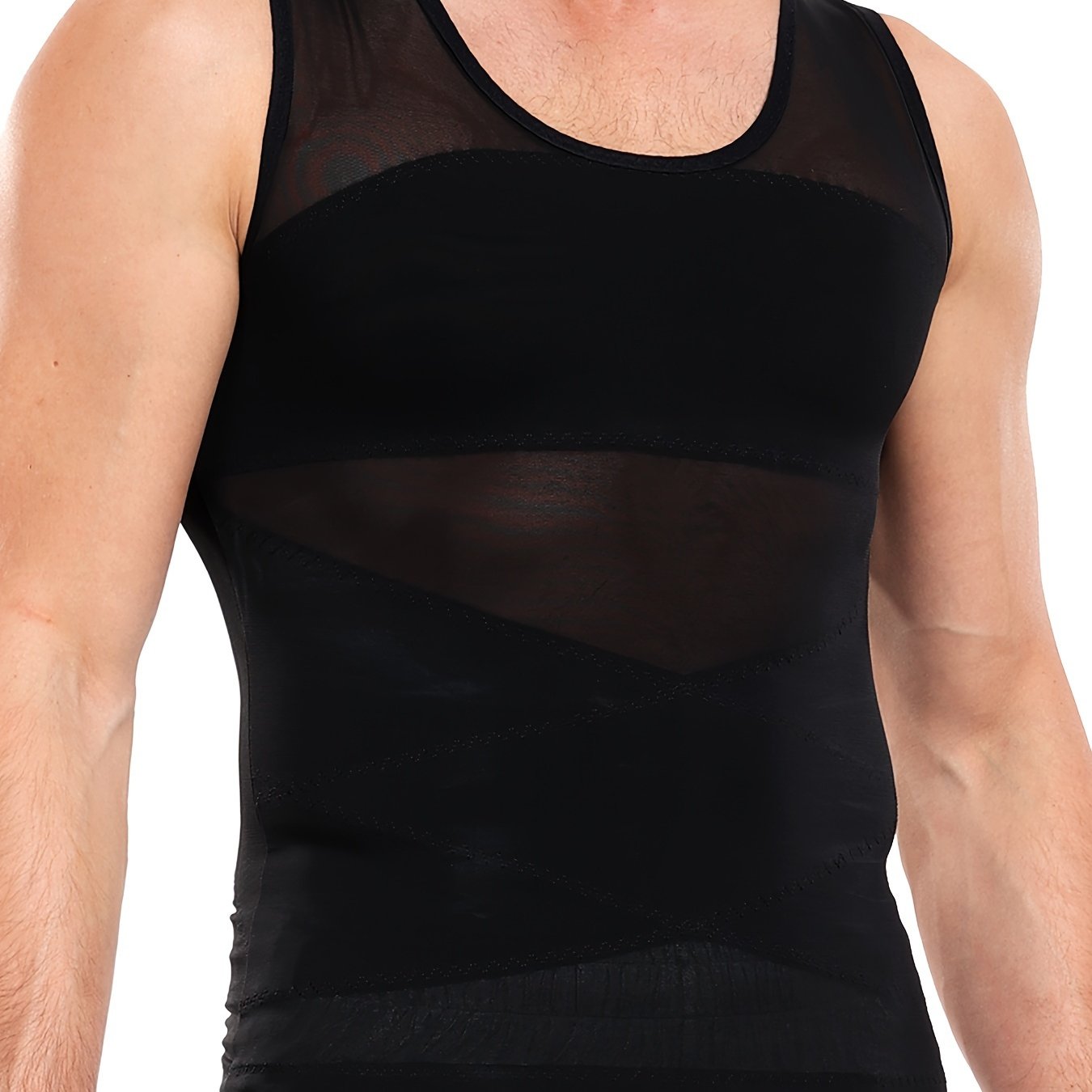 Мужская облегающая компрессионная майка без рукавов для контроля живота, сетчатая, из нейлона и спандекса