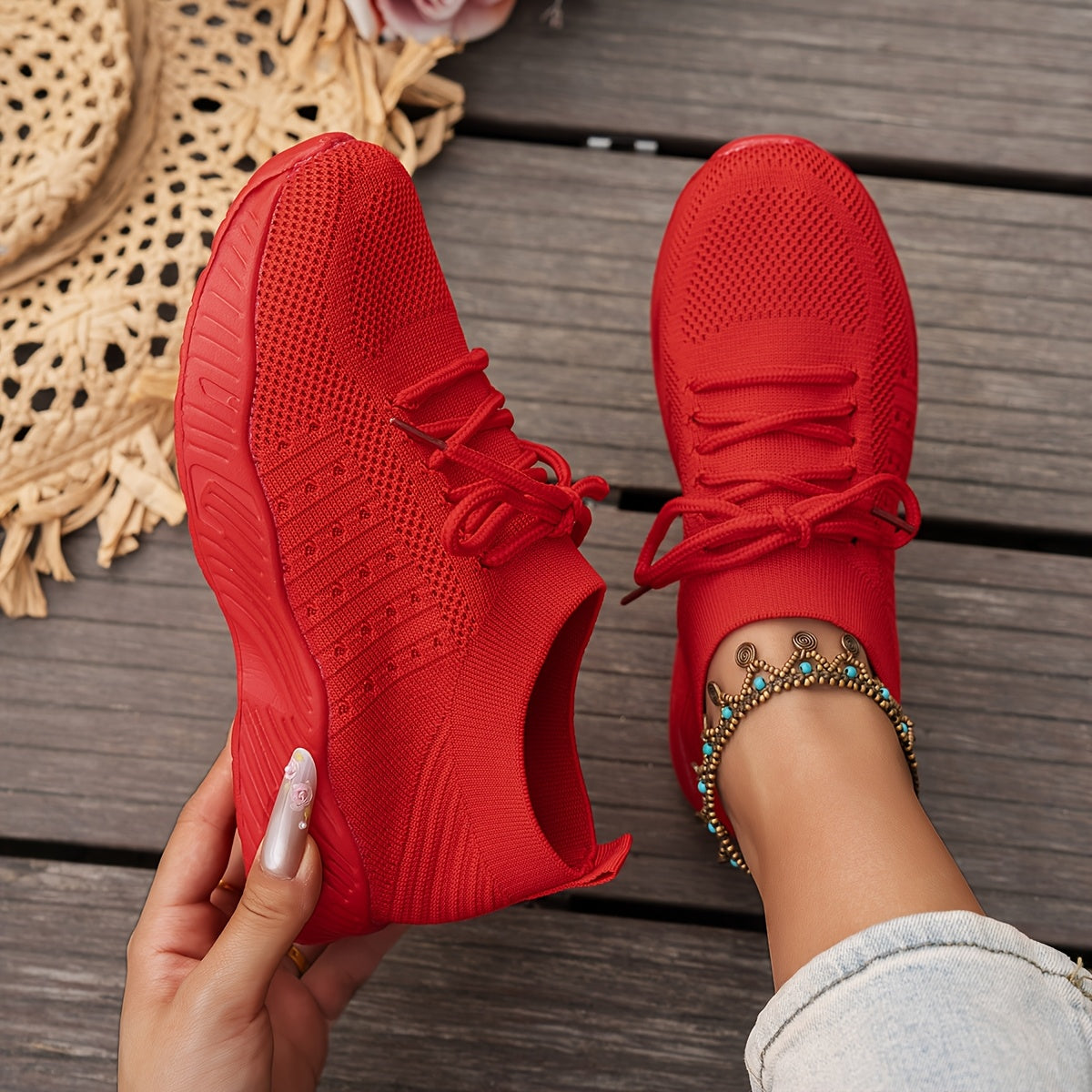 Women's Knit Running Shoes Low Top Casual Sneakers