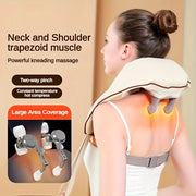 Wireless Heated Neck Shoulder Massager with Deep Tissue Kneading USB Rechargeable