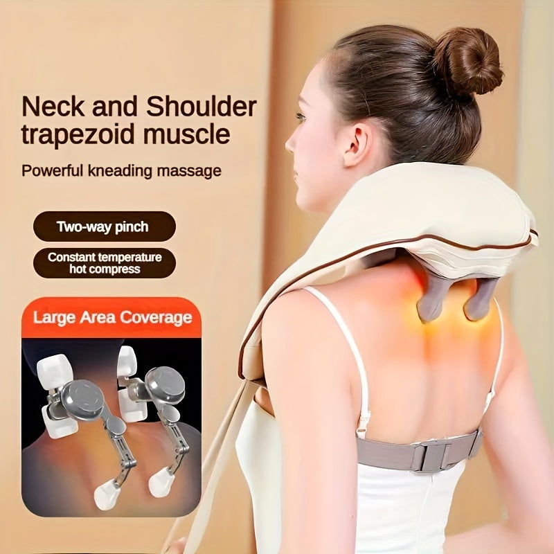 Wireless Heated Neck Shoulder Massager with Deep Tissue Kneading USB Rechargeable