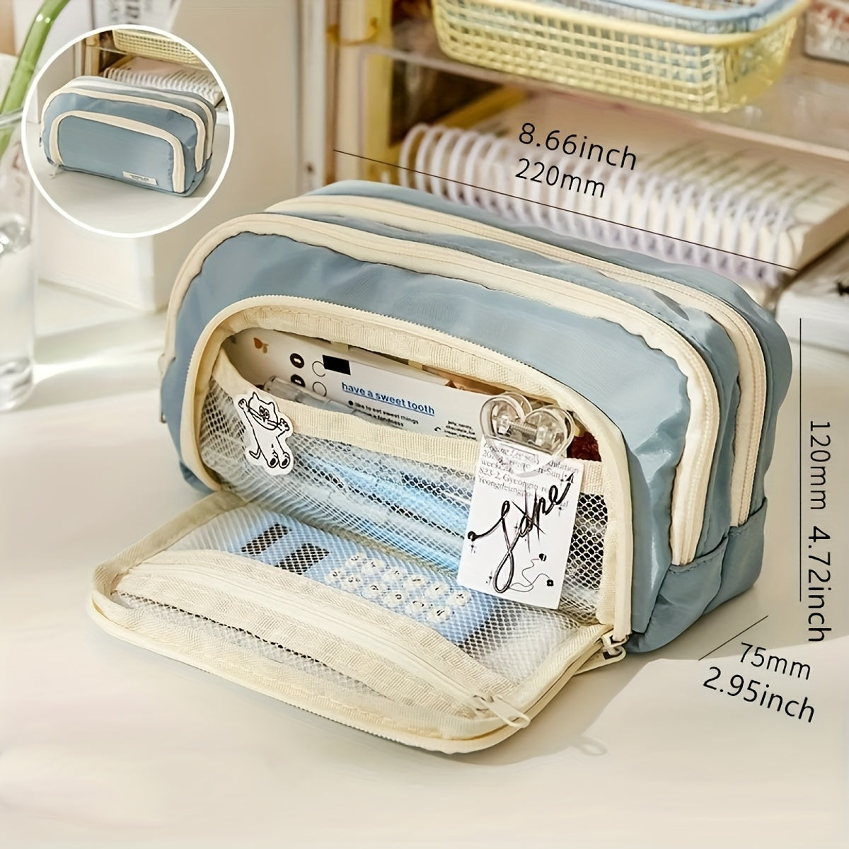 Canvas Pen Bag Large Capacity for Office School Cosmetic Pouch Unisex