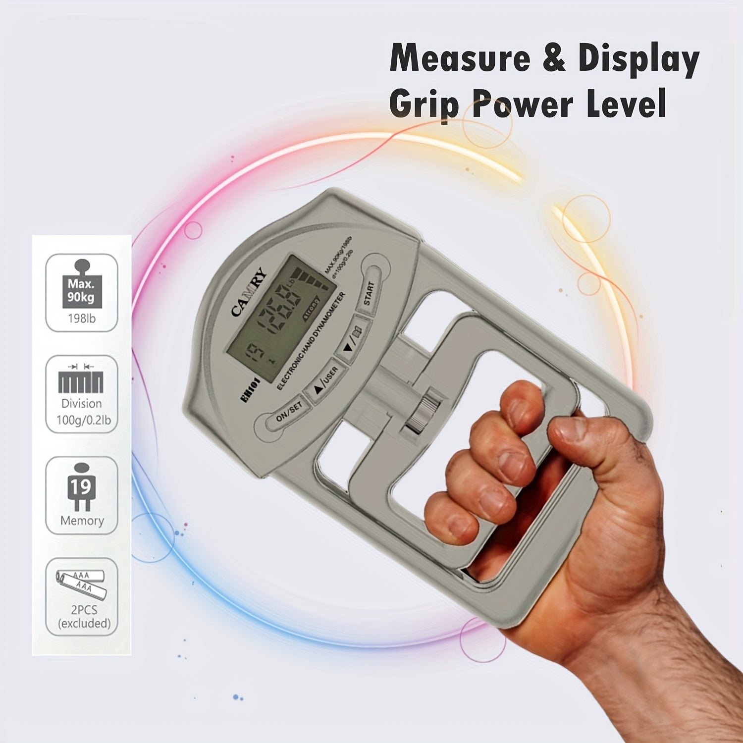 Digital Hand Grip Strength Tester 198lb 90kg Gray for Sports Home School