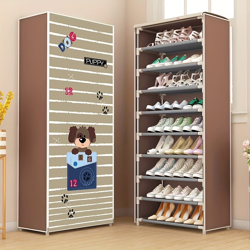 Durable Shoe Storage Cabinet with Fabric Zipper Cover for Hallways and Closets