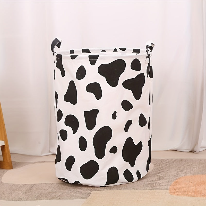 Cesto de ropa de gran capacidad con estampado de vaca y leopardo, cesta de almacenamiento plegable con asas