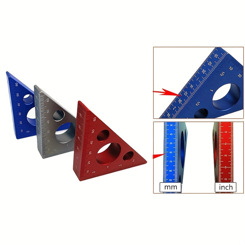 Aluminum Alloy Right Angle Ruler 45/90 Degree Woodworking Measuring Tool Blue