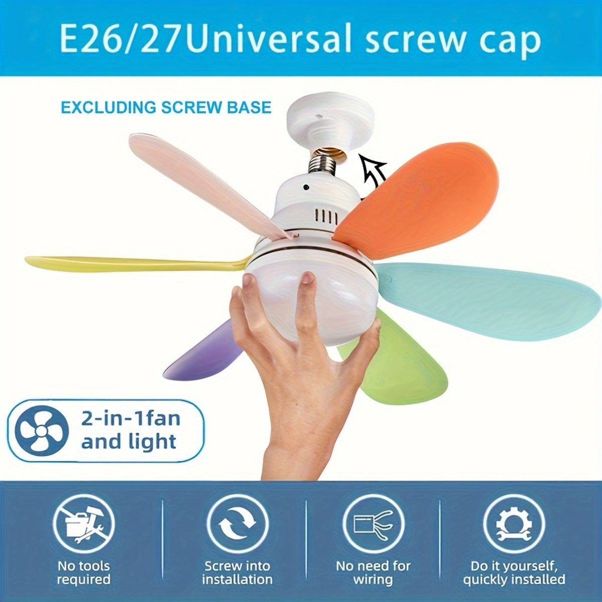 Dimmable E26/E27 Ceiling Fan with Remote Control for Bedroom Kitchen Living Room