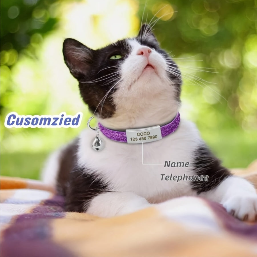 Индивидуальный регулируемый ошейник для кошек с колокольчиком и гравированной идентификационной биркой для котят и щенков