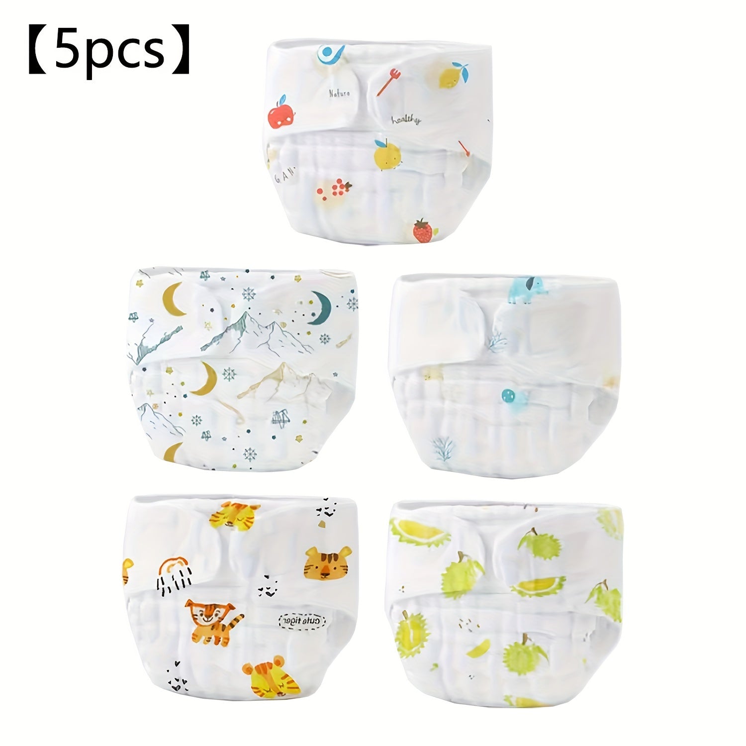 Reusable Cloth Training Diapers for Kids 0-6 Years with Cartoon Prints Set of 5