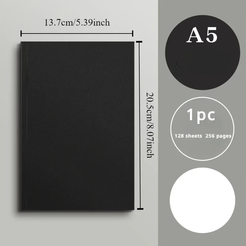 Black A5 Notebook with 368 Pages, Customizable Stickers, Fruit Scented Design