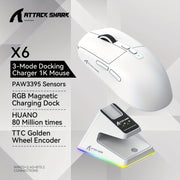 "Attack Shark X6 Superlight Gaming Mouse with Magnetic Charging Dock, PixArt PAW3395 Sensor, Ambidextrous, for Windows, Xbox, PS, Mac - 300mAh Rechargeable Battery, Type-C USB Charging"